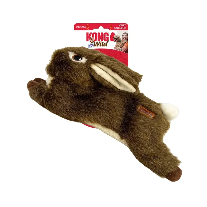 Kong Wild Rabbit Low-Stuffing Squeak and Soft Plush Dog Toy – Medium