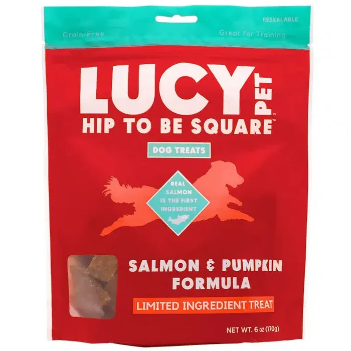 Lucy Pet Hip To Be Square, Salmon & Pumpkin Recipe Dog Treat, 6-oz Bag