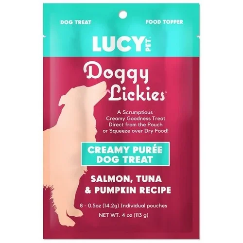 Lucy Pet Products, Lucy Pet Products Doggy Lickies Creamy Puree Dog Treat Salmon, Tuna & Pumpkin, 17 Each / 4 Oz