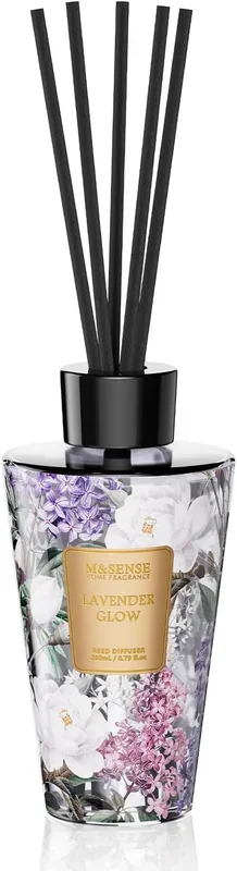 M&SENSE Lavender Glow Reed Diffuser Set – 8.79fl oz Home Fragrance Non-Toxic Essential Oil Diffuser with Sticks, Air Freshner Gifts for Bathroom Shelf Decor