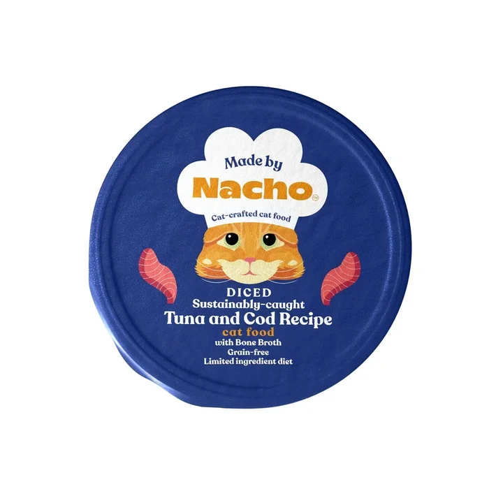 Made by Nacho Grain-Free Limited Ingredient Tuna and Cod in Bone Broth Wet Cat Food Trays – 2.5 Oz – Case of 10