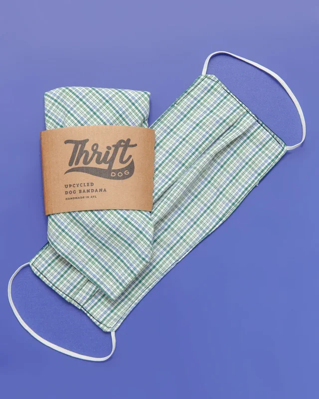 Matching Face Mask & Dog Bandana Set in Green Check (Immediate Ship)