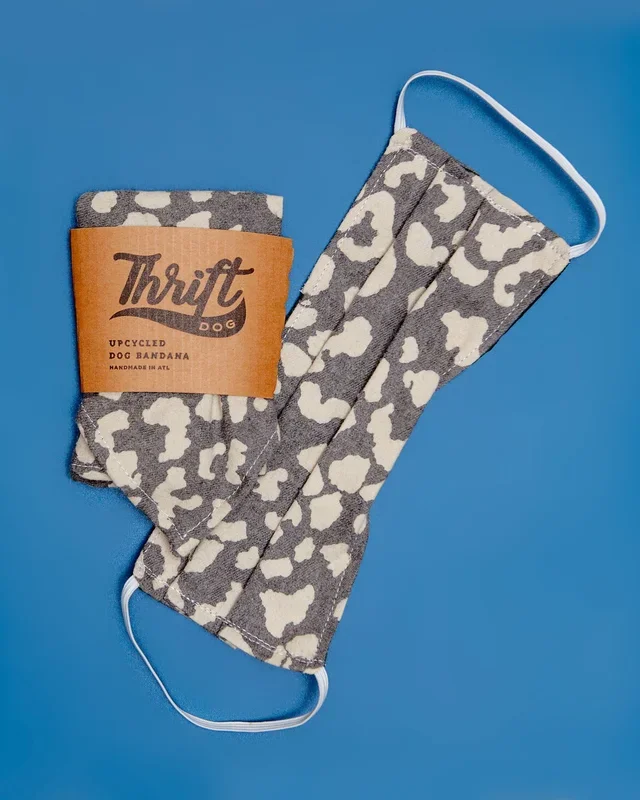 Matching Face Mask & Dog Bandana Set in Grey & Cream Leopard