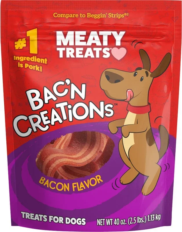 Meaty Treats Bac’N Creations Soft and Chewy Dog Treats – Bacon – 40 Oz