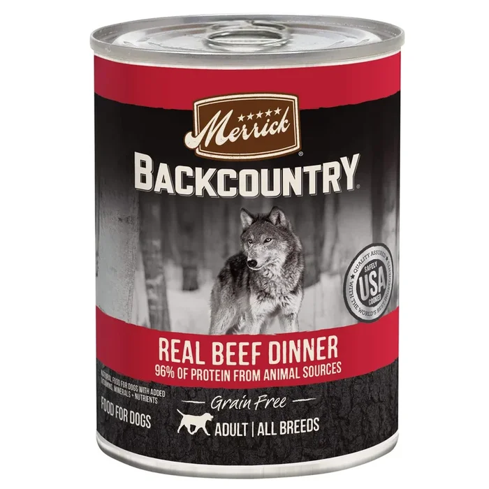 Merrick ‘Backcountry’ Grain-Free 96% Beef Canned Dog Food – 12.7 oz Cans – Case of 12