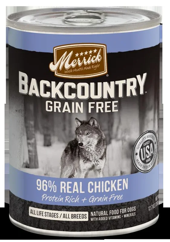 Merrick ‘Backcountry’ Grain-Free 96% Chicken Canned Dog Food – 12.7 oz Cans – Case of 12