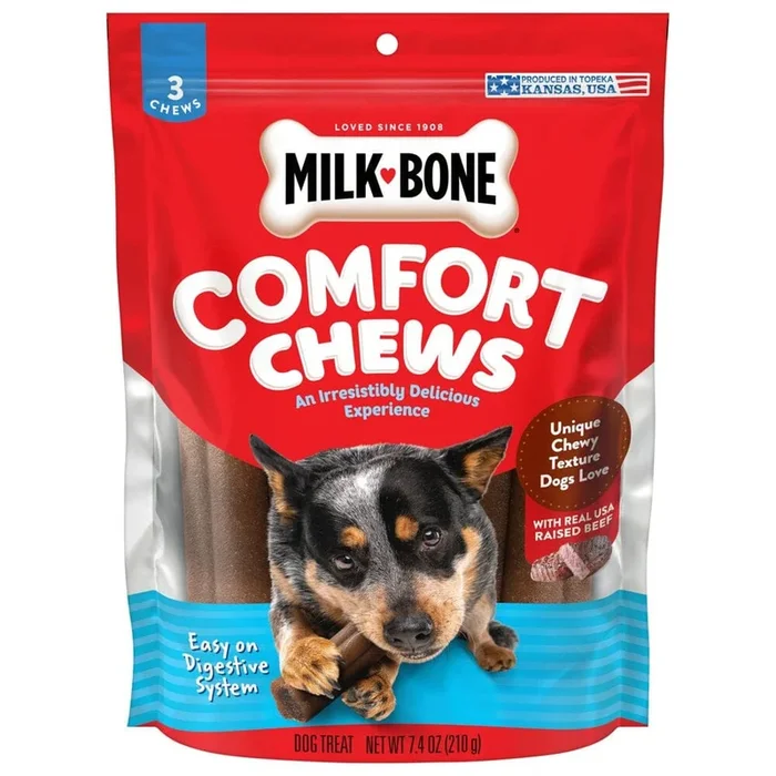 Milk-Bone Comfort Chews Rawhide-Free Beef Soft and Chewy Dog Treats – 7.4 Oz – 5 Pack