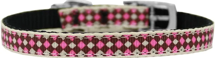 Mirage Pet Products 126-221 3814 Pink Checkers Nylon Dog Collar with Classic Buckle 3/8″, Size 14