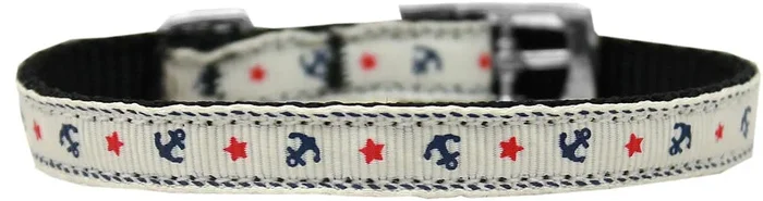 Mirage Pet Products Anchors Nylon Dog Collar with Classic Buckle 3/8″ White, Size 10