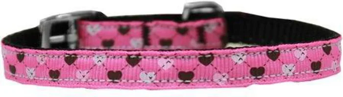 Mirage Pet Products Argyle Hearts Nylon Dog Collar with Classic Buckle 3/8″ Bright Pink, 8