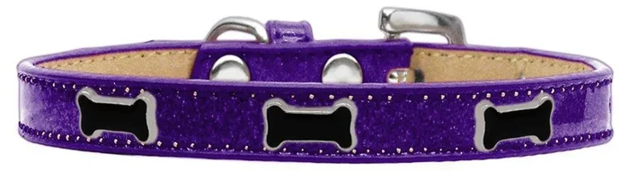 Mirage Pet Products Black Bone Widget Dog Collar Purple Ice Cream, Size 14