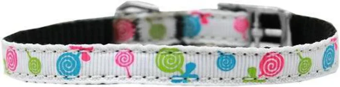 Mirage Pet Products Lollipops Nylon Dog Collar with Classic Buckle 3/8″, White, Size 12