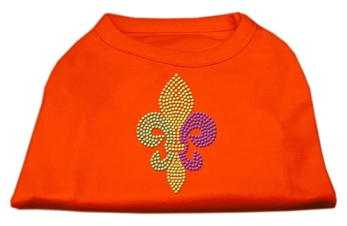 Mirage Pet Products Mardi Gras Fleur De Lis Rhinestone Dog Shirt, X-Small, Orange