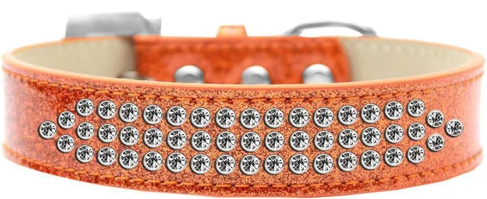 Mirage Pet Products Three Row Clear Crystal Ice Cream Dog Collar, Size 18, Orange