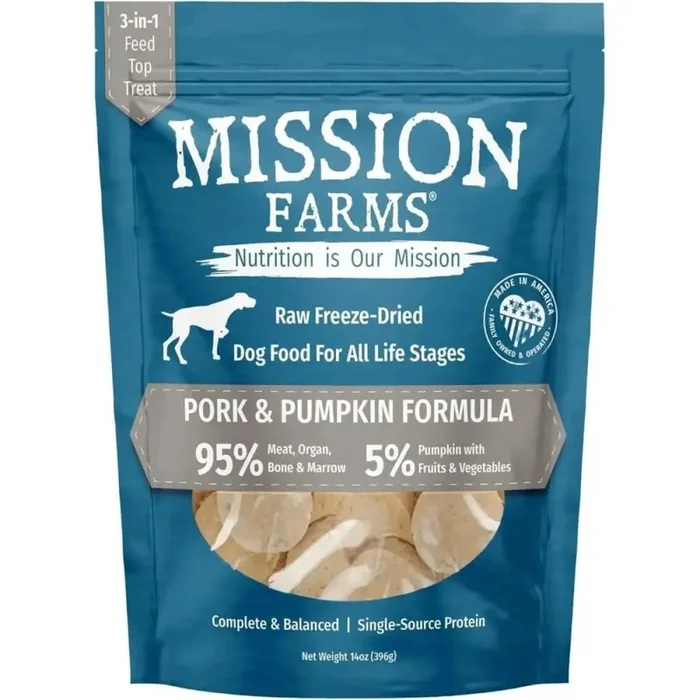 Mission Farms Cage-Free Pork & Pumpkin Adult Freeze-Dried Dog Food 14oz