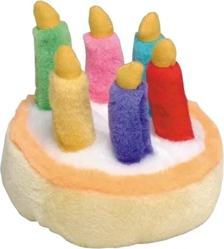 Multipet Large Birthday Cake Happy Birthday Tune Sounding Plush Dog Toy – 5.5″ Inches