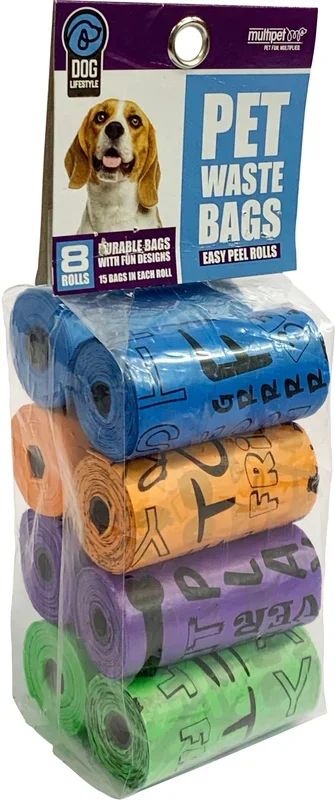 Multipet Word Print Waste Bags Dog Wastebags – 8 Pack