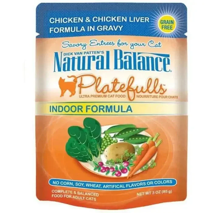 Natural Balance Pet Foods Platefulls Indoor Chicken & Chicken Liver Formula Cat Wet Food 3 oz, 24 pk