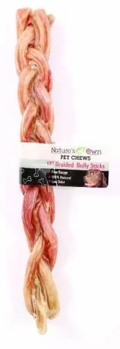 Nature’s Own USA Odor-Free Braided Bully Sticks and Natural Chews – Beef – 12 In – 12 Pack