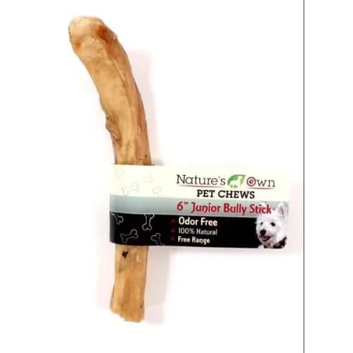 Nature’s Own USA Odor-Free Junior Bully Stick Natural Dog Chews – Beef – 6 In – 100 Pack