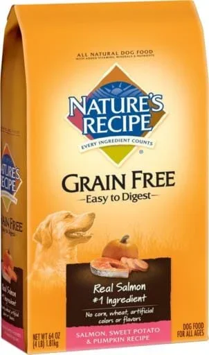 Nature’s Recipe Grain-Free Salmon Sweet Potato and Pumpkin Recipe Dry Dog Food – 4 Lbs – Case of 4