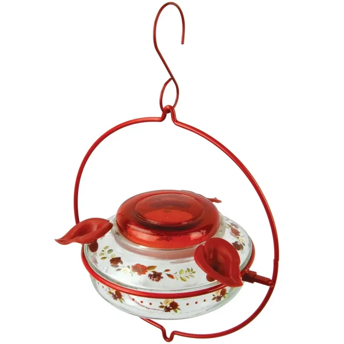 Nature’s Way Decorative Glass Top-Fill Hummingbird Feeder Crimson Corsage