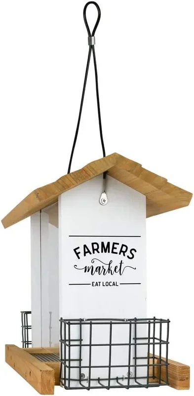 Nature’s Way Farmhouse Wooden Hopper Wild Bird Feeder – White – 3 Qt Cap