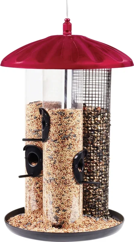 North States Crimson Triple Tube Tubed Wild Bird Feeder – Red – 6 Lbs
