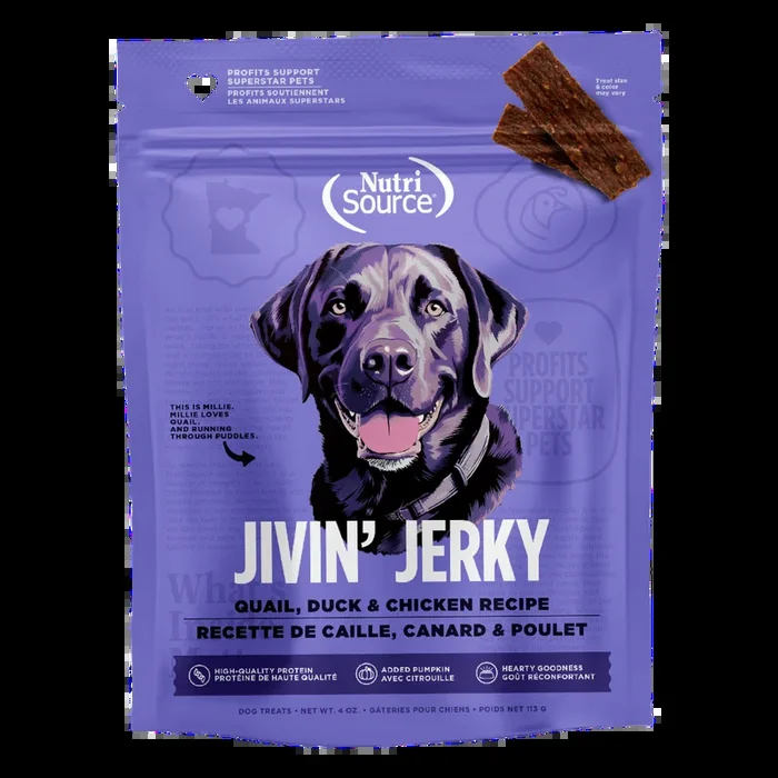 Nutrisource Jivin’ Jerky Grain Free Quail, Duck & Chicken Dog Treats