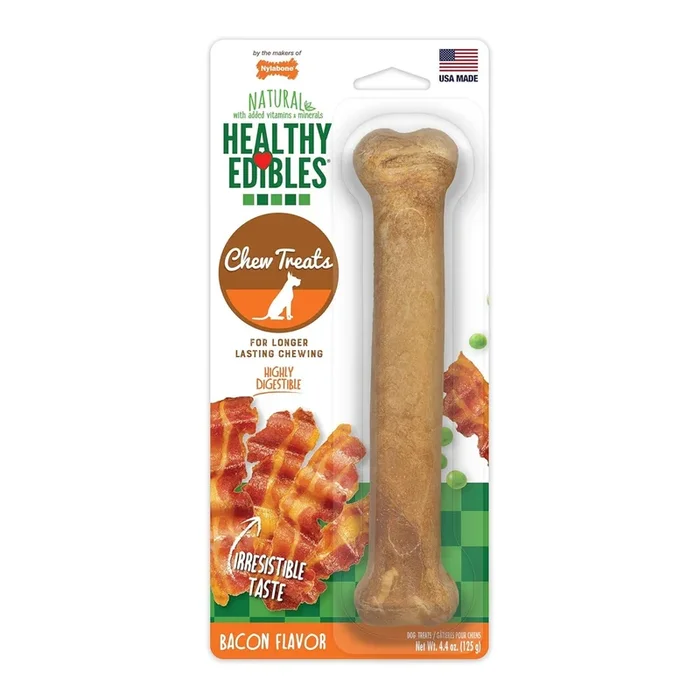 Nylabone Healthy Edibles All-Natural Long Lasting Bacon Chew Treats Bacon 1ea/Large – Up To 50 lb