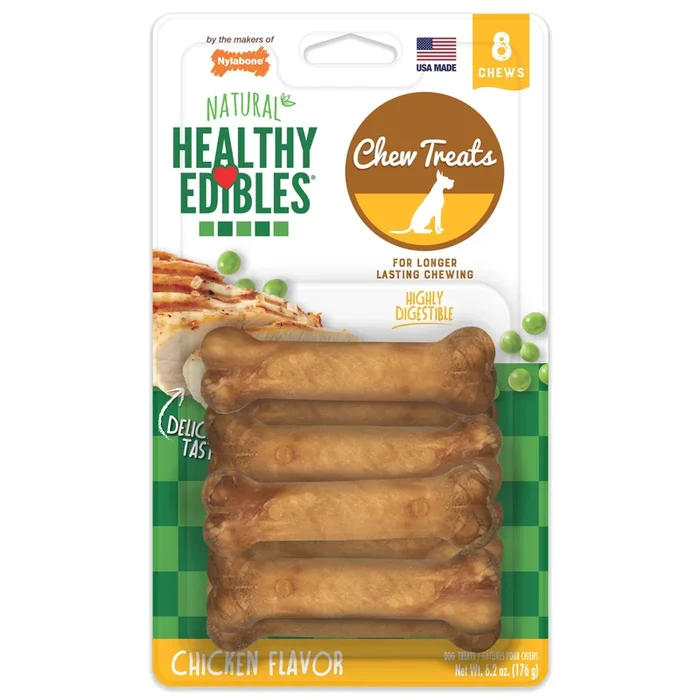 Nylabone Healthy Edibles All-Natural Long Lasting Chicken Flavor Dog Chew Treats 8 Count Chicken – Extra Small/Petite