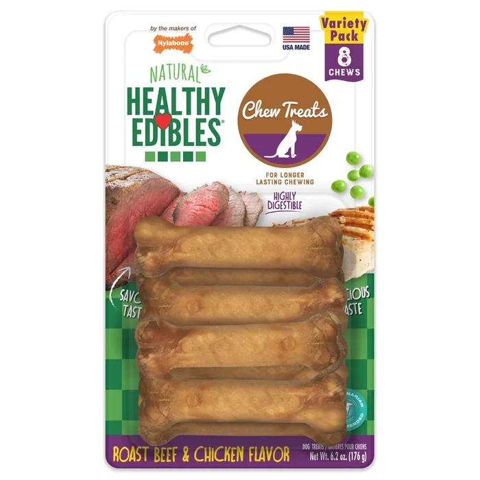 Nylabone Healthy Edibles AllNatural Long Lasting Chew Treats Roast Beef Chicken, 1ea/XS/Petite Up To 15 Lbs. 8 ct