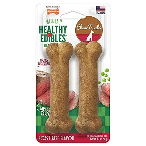 Nylabone Healthy Edibles Natural Chew Dog Biscuits Treats – Roast Beef – Reg – 2 Pack