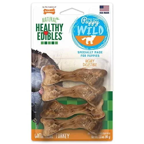 Nylabone Healthy Edibles Puppy Wild Natural Chew Dog Biscuits Treats – Turkey – Reg – 4 Pack