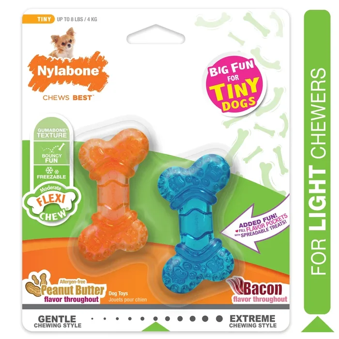 Nylabone Moderate Chew FlexiChew Bone Peanut Butter Bacon, Orange Blue, 1ea/XXS/Tiny Up To 8 Lbs. 2 ct