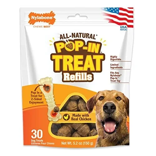 Nylabone Power Chew Pop-In Treat Refill Dog Toy Stuffing Chewy Dog Treats – Chicken – 30 Count