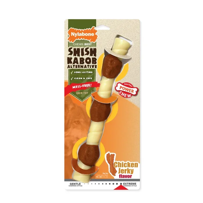 Nylabone Power Chew Shish Kabob Alternative Nylon Chew Toy Chicken Jerky 1ea/XL/Souper – 50+ lb