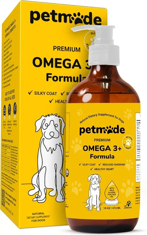 Omega 3 Fish Oil for Dogs Skin and Coat – Wild Alaskan Pollock Oil for Itchy Skin- Omega 3 Fatty Acids for Dogs – Liquid EPA & DHA Supplements – with Zinc, Vitamin C, B2, B7 & E – 16 Fl Oz