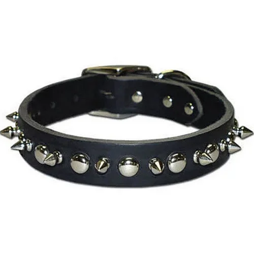 Omni Pet, Latigo Leather 1 Ply Spiked Dog Collar, 3/4 X 18 Inches,Black