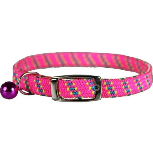 Omni Pet, Pattern Stretch Cat Kwik Klip Collar W/ Bell, 3/8 X 8-14 Inches,Neon PInchesk