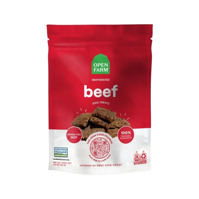 Open Farm Beef Flavored Dehydrated Jerky Dog Treats – 4.5 Oz – Case of 6