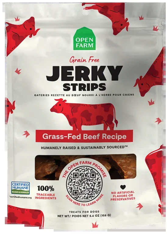 Open Farm Grain Free Jerky Strips Grass-Fed Beef Dog Treats