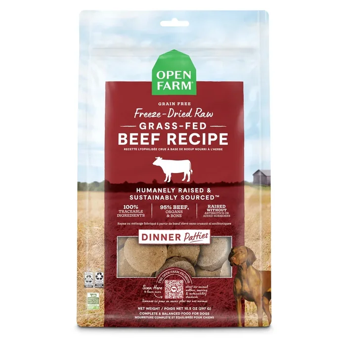 Open Farm Grass-Fed Beef Patties Freeze-Dried Raw Dog Food – 10.5 Oz