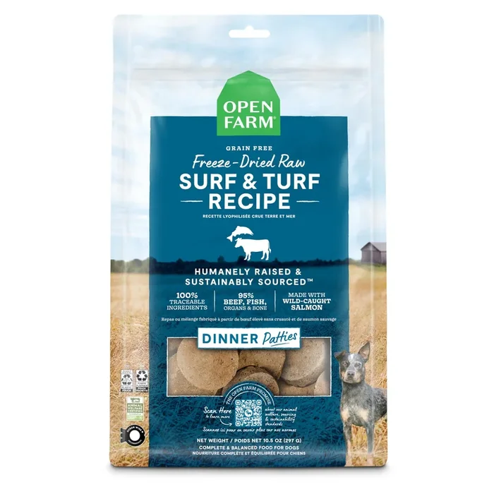 Open Farm Surf and Turf Patties Grain-Free Freeze-Dried Raw Dog Food – 10.5 Oz