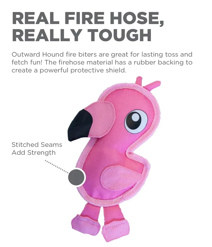 Outward Hound Fire Biterz Tropical Flamingo Squeak and Plush Durable Nylon Dog Toy – Small