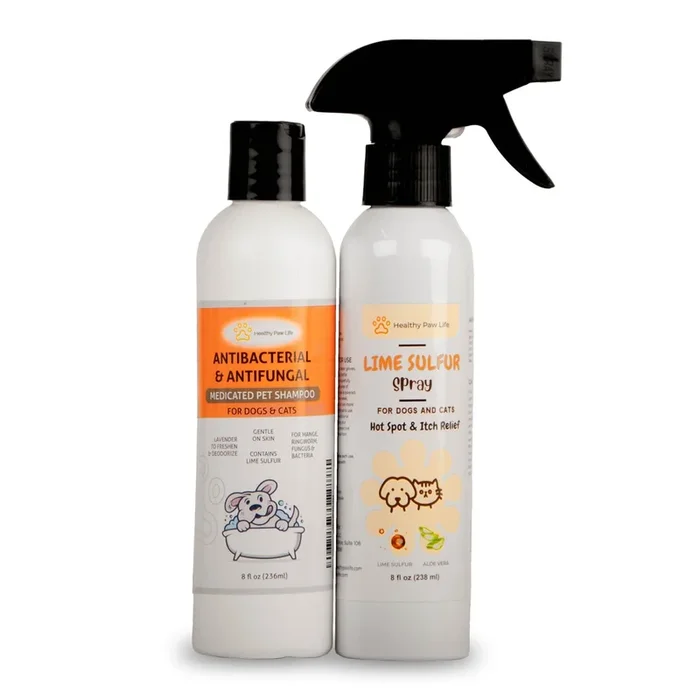 Paquete de aerosol de azufre de cal (8 fl oz) y champú de azufre de cal (8 fl oz) de Healthy Paw Life