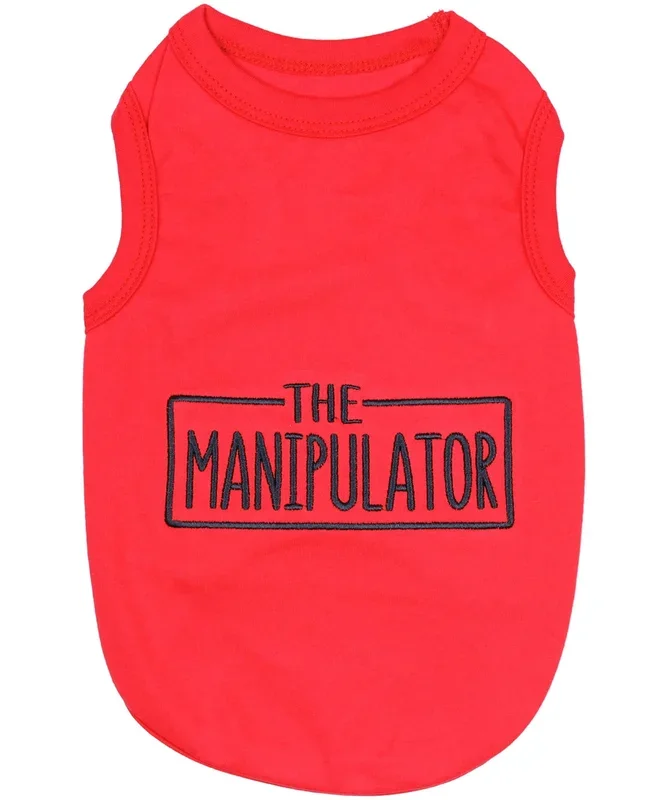 Parisian Pet Dog Tshirt – Embroidered “ Manipulator “ Dog Shirt – Breathable And Lightweight Dog Clothes – Sleeveless Red Dog Tee Shirts – Machine Washable Dog Shirt For Large Dogs – Xl