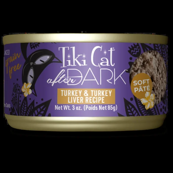 Paté blando de hígado de pavo y pavo oscuro Tikicat Adult After Dark de 3 oz
