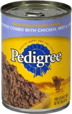 Pedigree Chopped Ground Dinner Chicken/Beef and Beef/Bacon Canned Dog Food – Variety Pack – 13.3 Oz – 12 Count