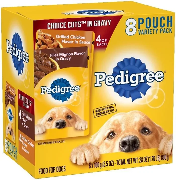 Pedigree Chopped Ground Dinner Filet Mignon and Chicken Wet Dog Food Pouch – Variety Pack – 3.5 Oz – Case of 16
